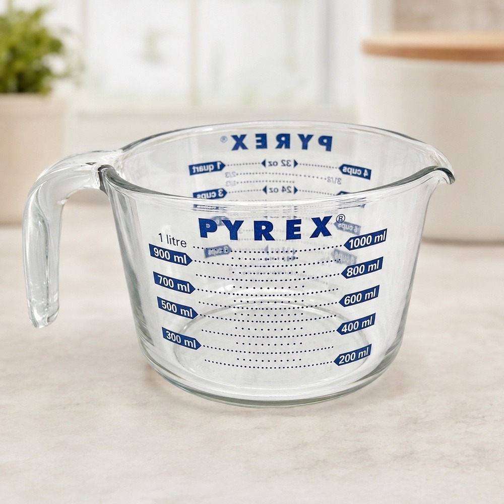 Vintage PYREX 4 Cup 1 Quart 1000mL Glass Measuring Cup Blue USA